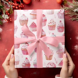 Presente Papel de enrolamento de Cupcakes de Natal rosa