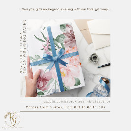 Presente Papel de enrolamento de Design Floral rosa e azul