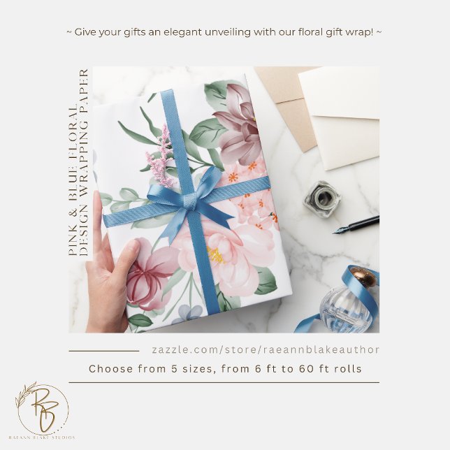 Presente Papel de enrolamento de Design Floral rosa e azul (Criador carregado)