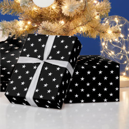 Presente Papel de enrolamento de estrelas pretas