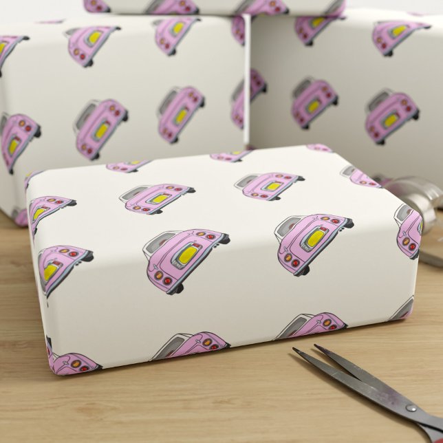 Presente Papel de enrolamento de figuras de carro, cor-de-r (Cute pink figgy wrapping paper just for your pink figaro related gifts)
