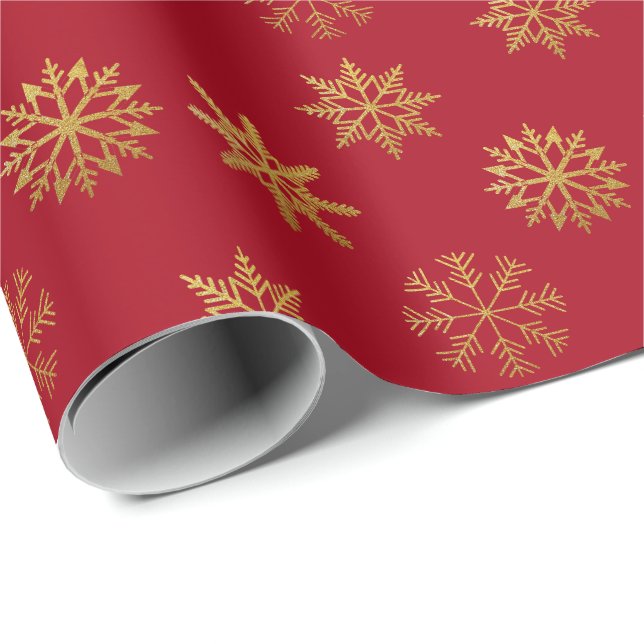 Presente Papel de enrolamento de flocos de neve Dourados ve (Ponta do rolo)