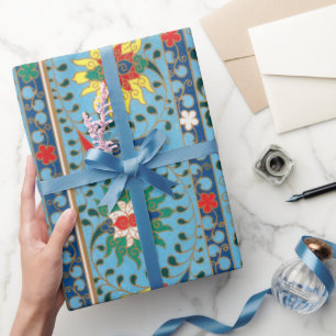 Presente Papel de enrolamento de fundo azul de padrão flora