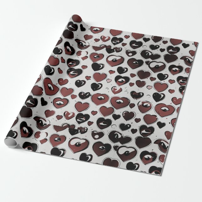 Presente Papel de enrolamento de Impressão de coração. (Desenrolado)