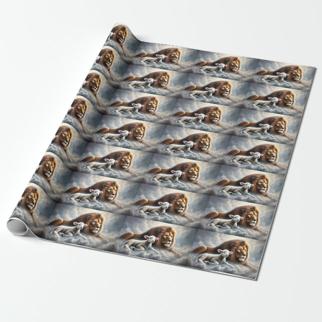 Presente Papel de enrolamento de leões e lâmpadas (Desenrolado)