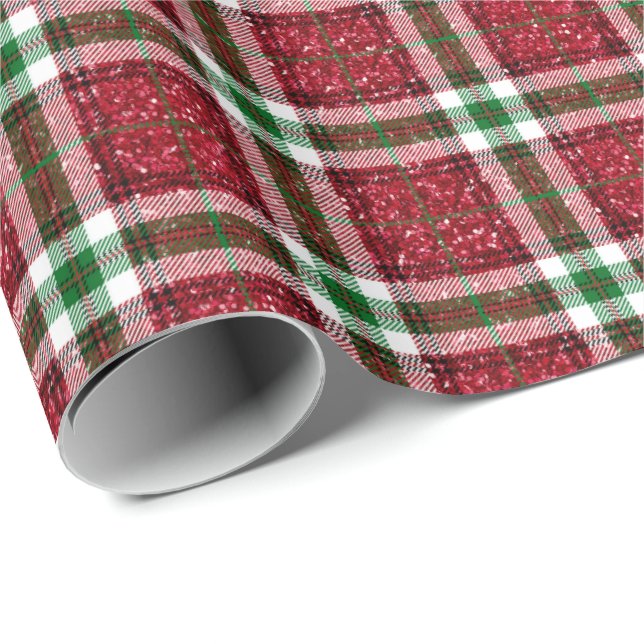 Presente Papel de enrolamento de Natal com Xadrez brilhante (Ponta do rolo)