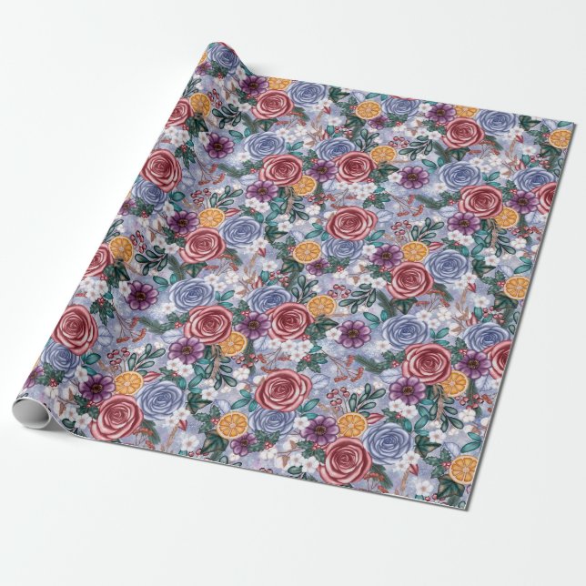 Presente Papel de enrolamento de Natal da Flor de inverno (Desenrolado)