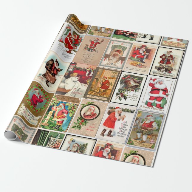 Presente Papel de enrolamento de Natal de papais noeis (Desenrolado)
