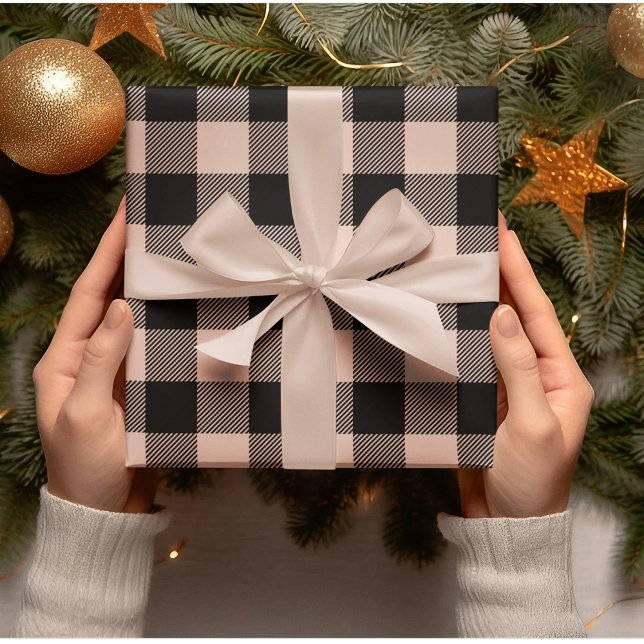 Presente Papel de enrolamento de Natal de Xadrez rosa Paste (Criador carregado)