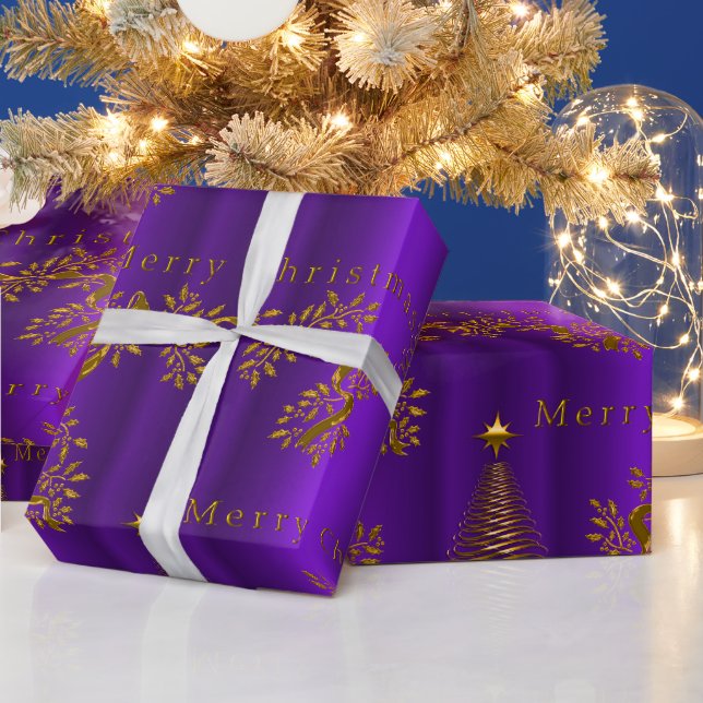 Presente Papel de enrolamento de Natal Real Roxo e Dourado (Feriados)