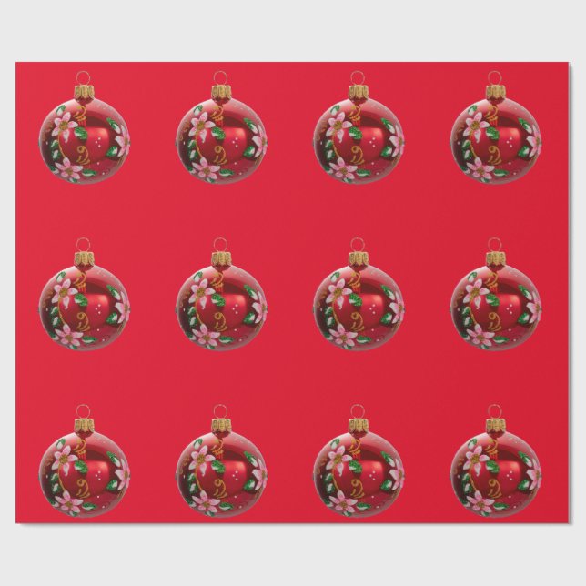 Presente Papel de enrolamento de ornamentos vermelhos (Aberto)