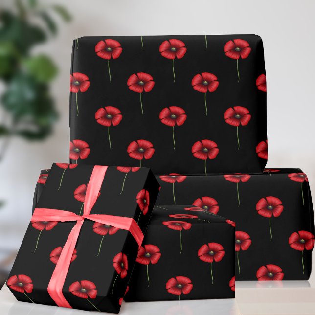 Presente Papel de enrolamento de padrão de flor preta e ver (A pretty poppy patterned wrapping paper just for you)