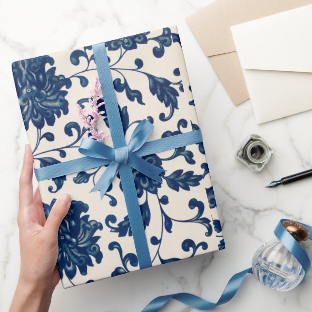 Presente Papel de enrolamento de padrão floral azul (Presentear)