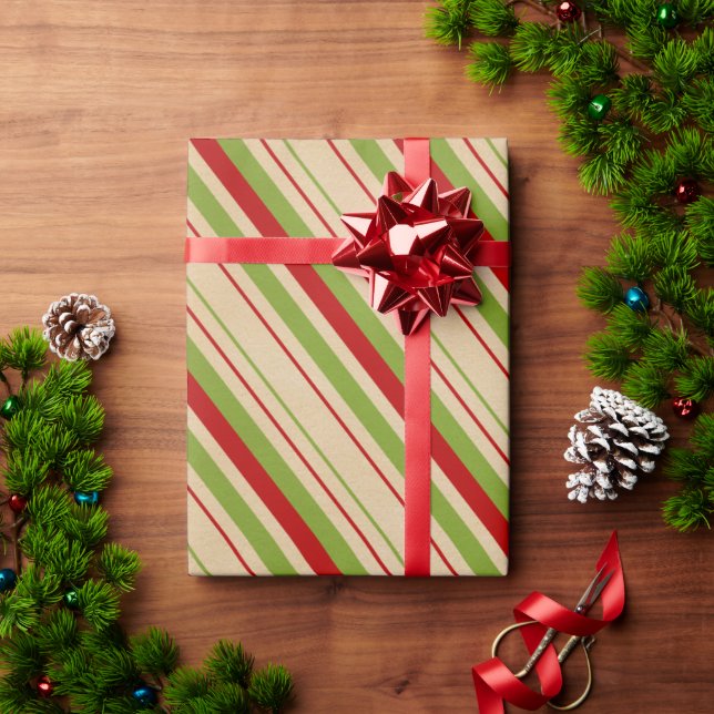 Presente Papel de enrolamento de padrões com risca verde ve (Presente de Natal)