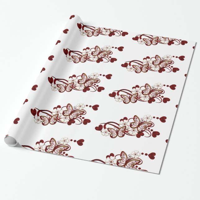 Presente Papel de enrolamento de padrões das borboletas de  (Desenrolado)