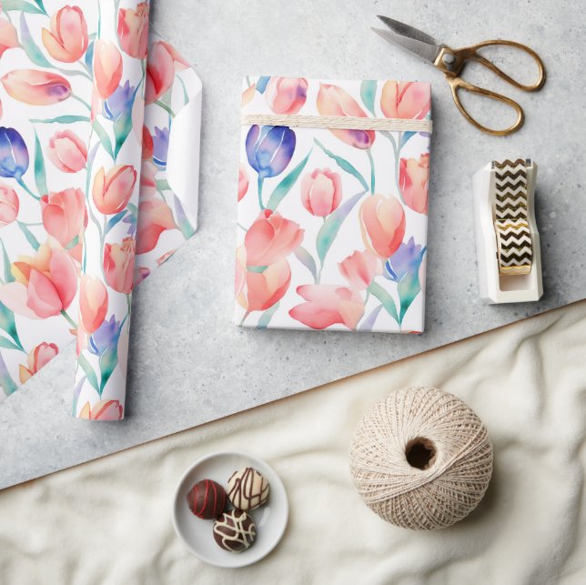 Presente Papel de enrolamento de padrões das tulipas de aqu (Artesanato)