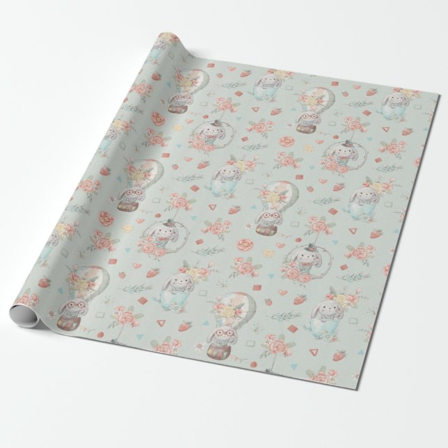 Presente Papel de enrolamento de padrões de coelhos bonitos (Desenrolado)