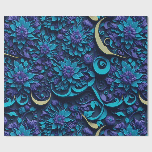 Presente Papel de enrolamento de padrões de flores roxos e  (Aberto)