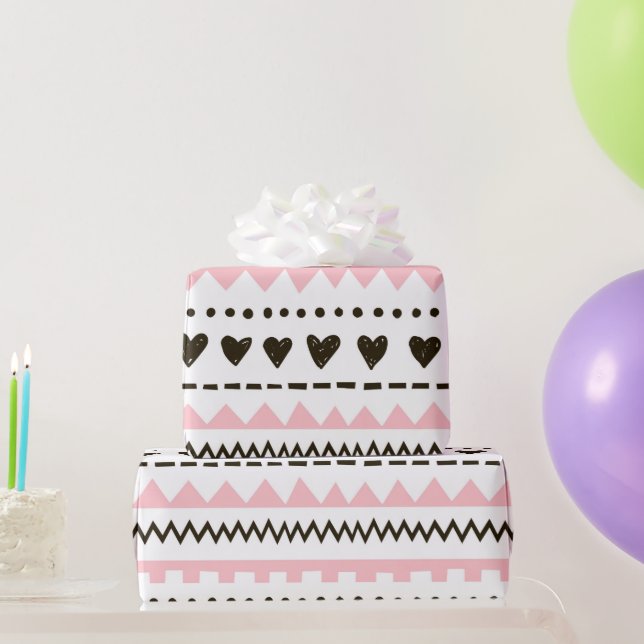 Presente Papel de enrolamento de padrões para corações pret (Presentes para festas)