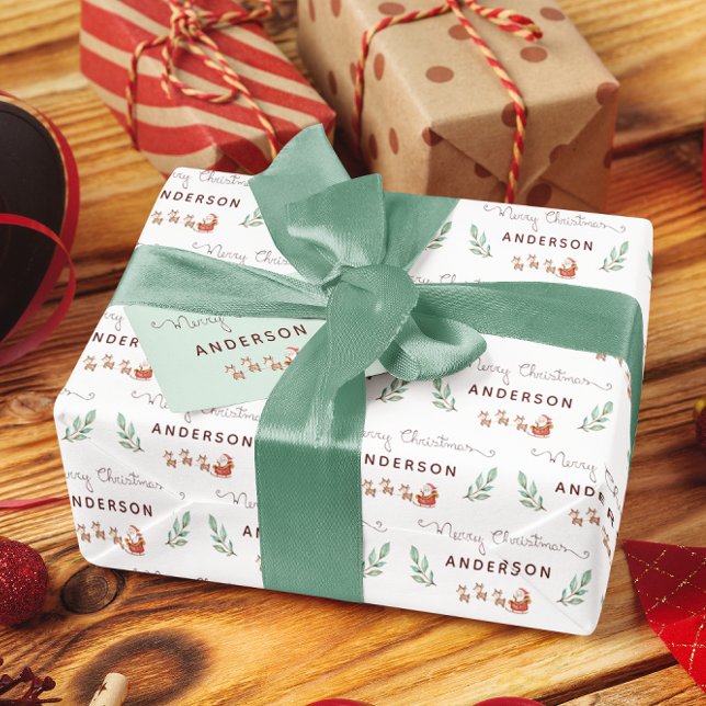 Presente Papel de enrolamento de Papais noeis personalizado (Make Christmas wrapping a little easier with this personalized wrapping paper! Matching tag! )