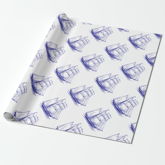 Presente papel de enrolamento de papel de enrolar azul navi (Desenrolado)