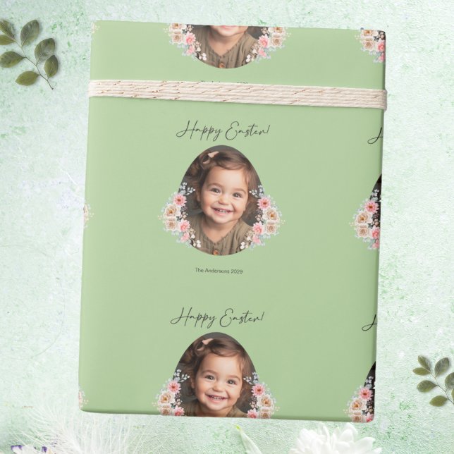 Presente Papel de enrolamento de Páscoa Verde Personalizado (Custom Green Easter Wrapping Paper with Photo)