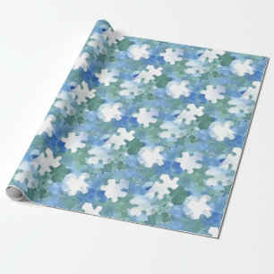 Presente Papel de enrolamento de peça quebra-cabeça em azul