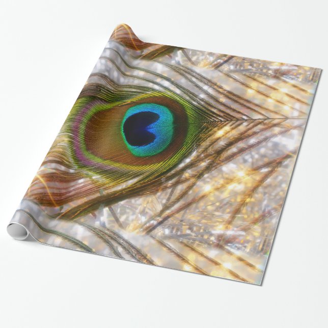 Presente Papel de enrolamento de penas de peacock espumante (Desenrolado)