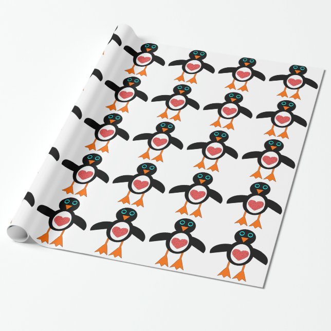 Presente Papel de enrolamento de pinguins com amor bonito (Desenrolado)