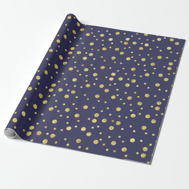 Presente Papel de enrolamento de pontos chic azuis do Ouro  (Desenrolado)