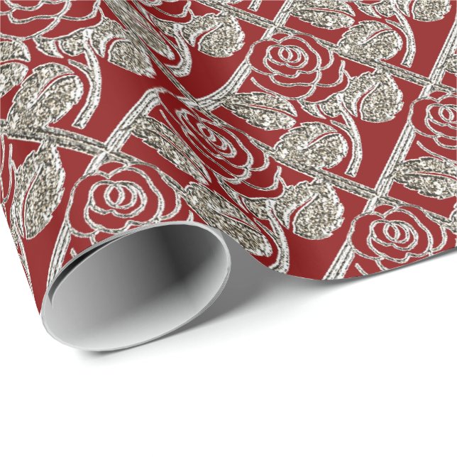 Presente Papel de enrolamento de prata vermelho-Rosa-03-ver (Ponta do rolo)