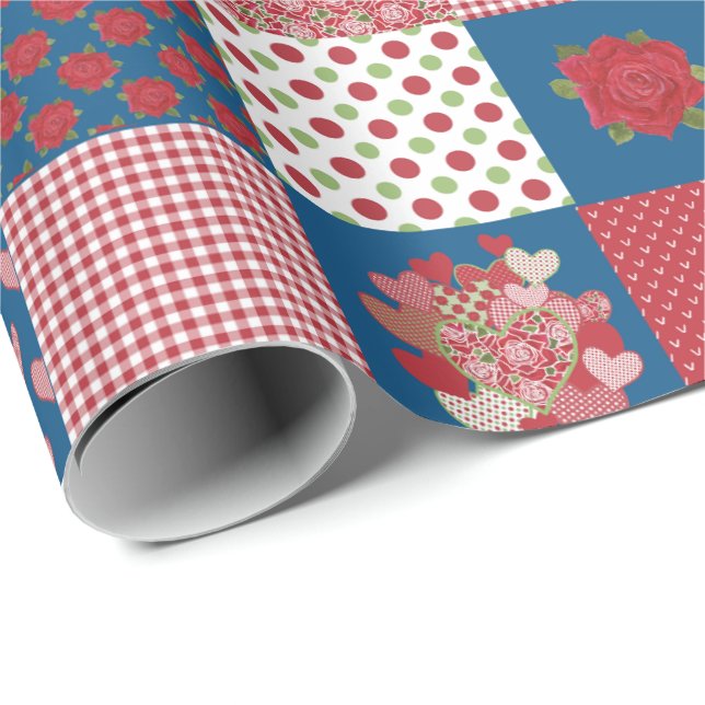 Presente Papel de enrolamento de retalhos de coração e Rosa (Ponta do rolo)