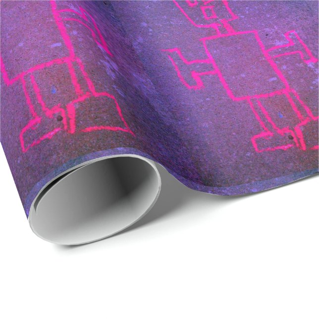 Presente Papel de enrolamento de robôs, rosa e roxo (Ponta do rolo)