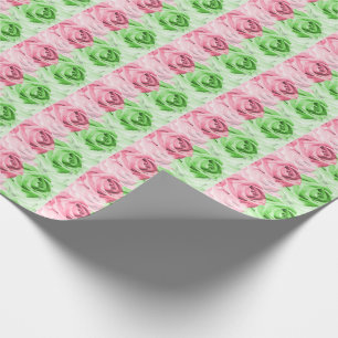 Presente Papel de enrolamento de Rosas rosa e verde