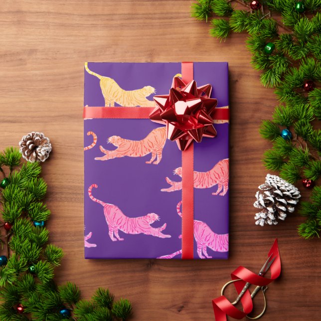 Presente Papel de enrolamento de tigres amarelos (Presente de Natal)