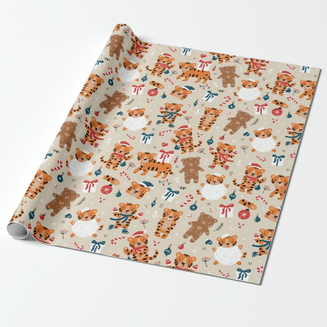Presente Papel de enrolamento de tigres de Natal/Ano Novo (Desenrolado)