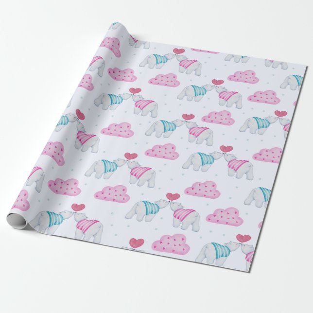 Presente Papel de enrolamento de ursos polares adoráveis (Desenrolado)