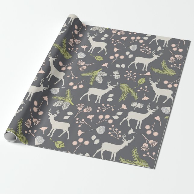 Presente Papel De Enrolamento De Veados Rustic Woodland (Desenrolado)