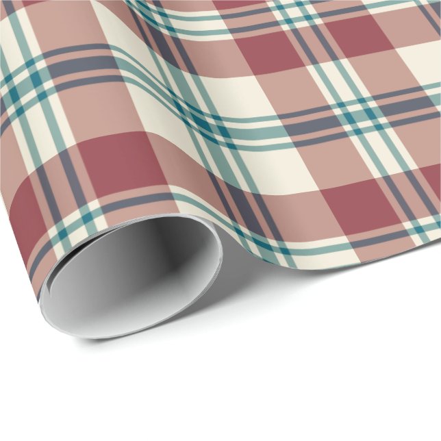 Presente Papel de enrolamento de Xadrezes de bege vermelho  (Ponta do rolo)