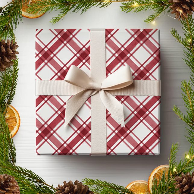 Presente Papel de enrolamento de Xadrezes vermelha e branca (Red and White Plaid Wrapping Paper
)