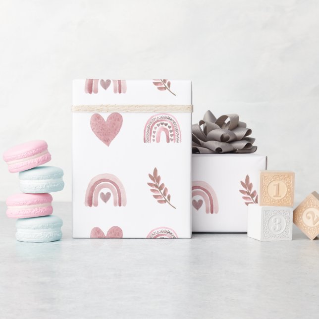 Presente Papel de enrolamento do arco-íris, cor-de-água ros (Chá de bebê)