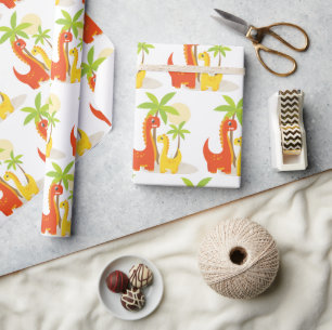 Presente Papel de enrolamento do dinossauro amarelo vermelh