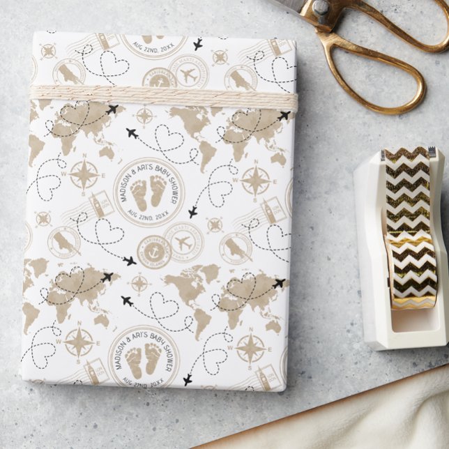 Presente Papel de enrolamento do mapa do mundo do Chá de fr (Welcome to the world baby shower gift wrap)