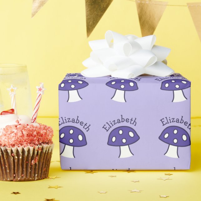 Presente Papel de enrolamento do nome do cogumelo púrpura (Festa de aniversário)