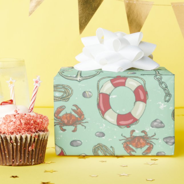 Presente Papel de enrolamento do tema náutico (Festa de aniversário)