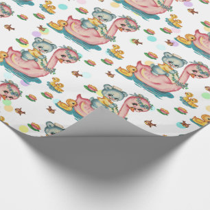 Presente Papel de enrolamento do urso azul e do Cisne rosa-