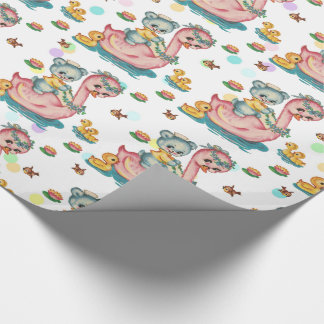 Presente Papel de enrolamento do urso azul e do Cisne rosa-