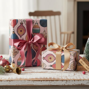 Presente Papel de enrolamento dos ornamentos de Natal Rosa