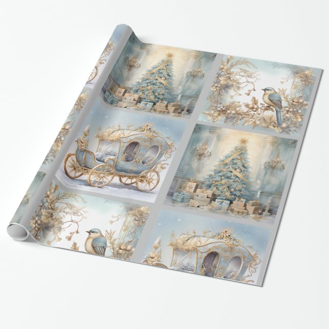 Presente Papel de enrolamento Elegante azul e Dourado (Desenrolado)