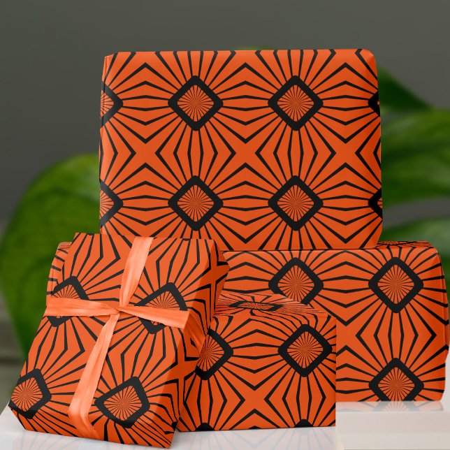 Presente Papel de enrolamento em cor laranja e preto retror (Fun and funky wrapping paper just for you)